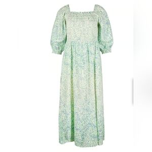 Oliver Bonas Speckle Print White Shirred‎ Midi Dress Multicolor Womens Size 10